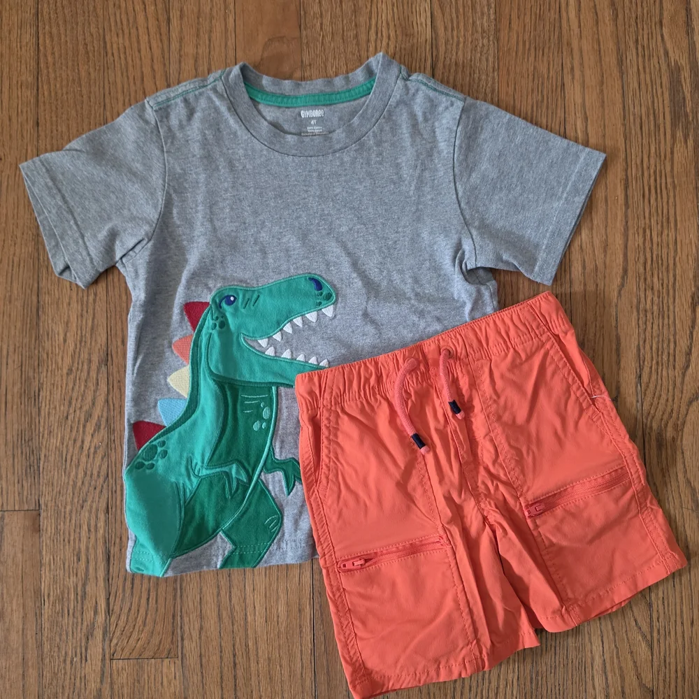 Gymboree Heather Gray Dinosaur Tee And Orange Shorts Set Boys Size 4T